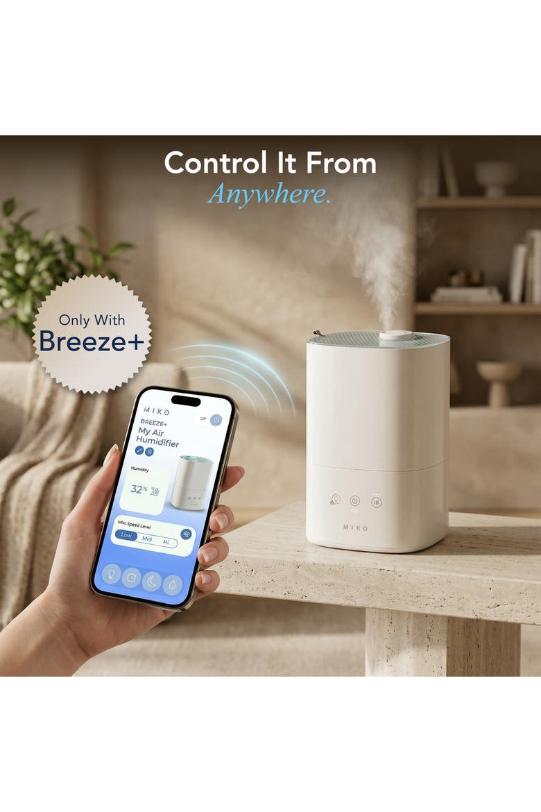 Breeze + Smart Humidifier with App Control and Oil Tray, Alternate, color, White