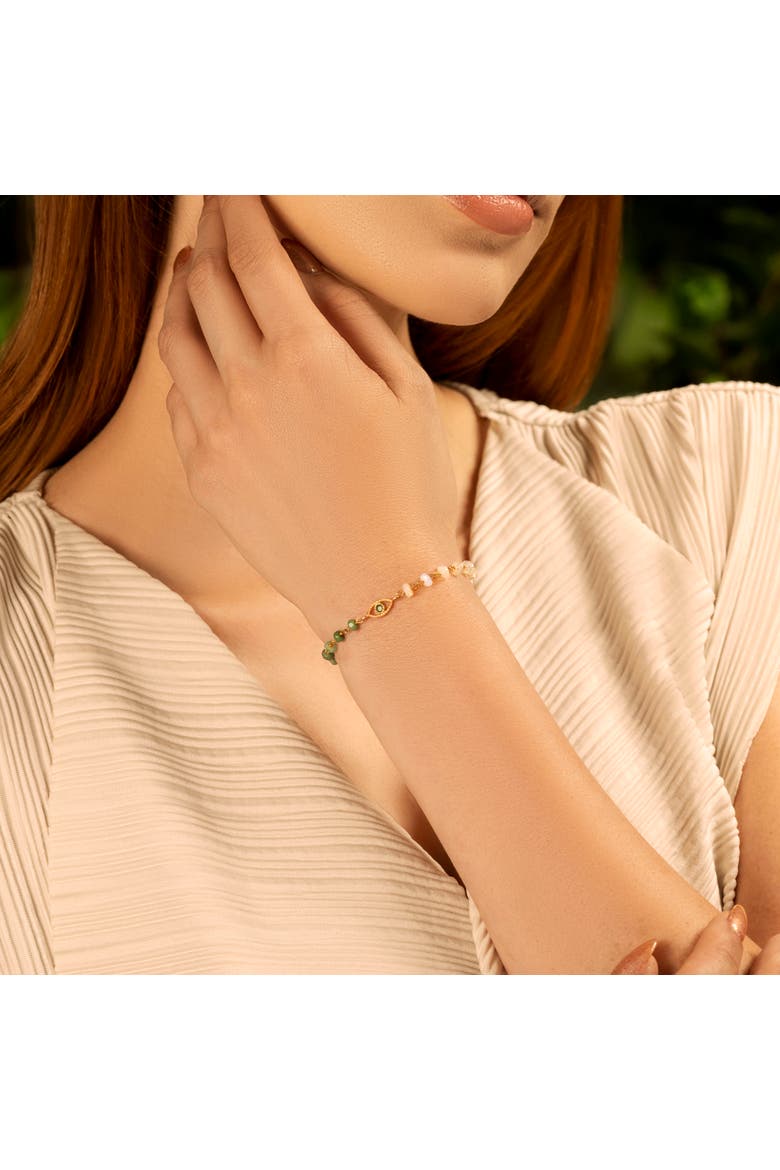 Opal Emerald Evil Eye Charm Gold Plated Women's Bracelet - Soothing Oasis, Alternate, color, Gold/green/white