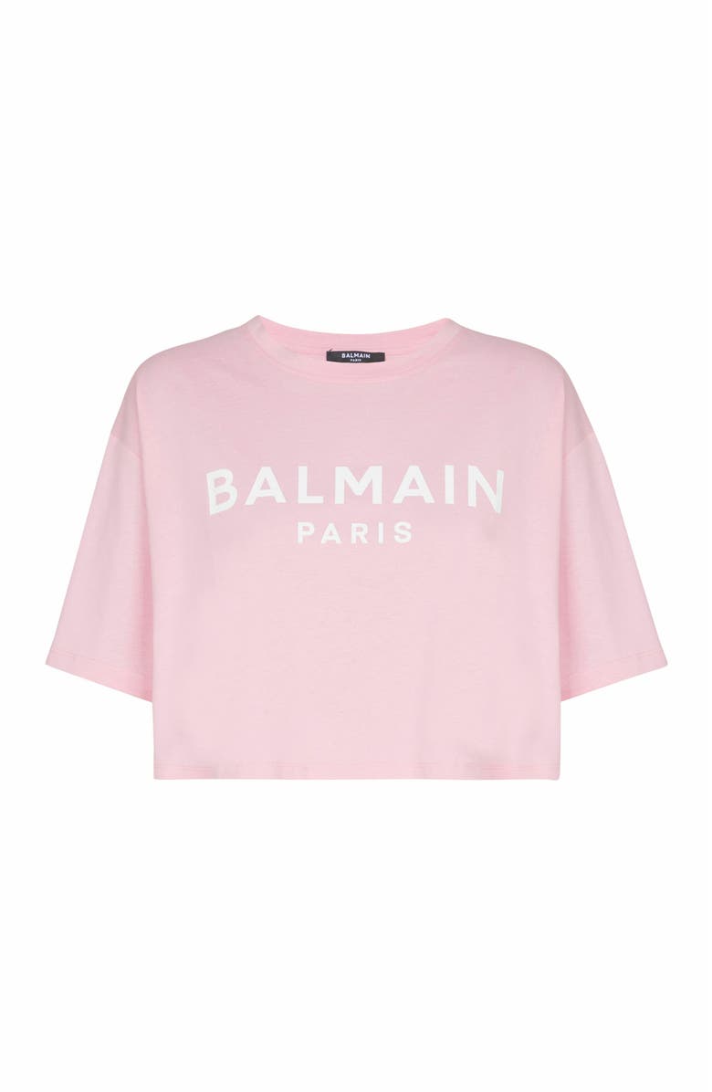 Balmain Cropped T-Shirt With Balmain Paris Print, Alternate, color,