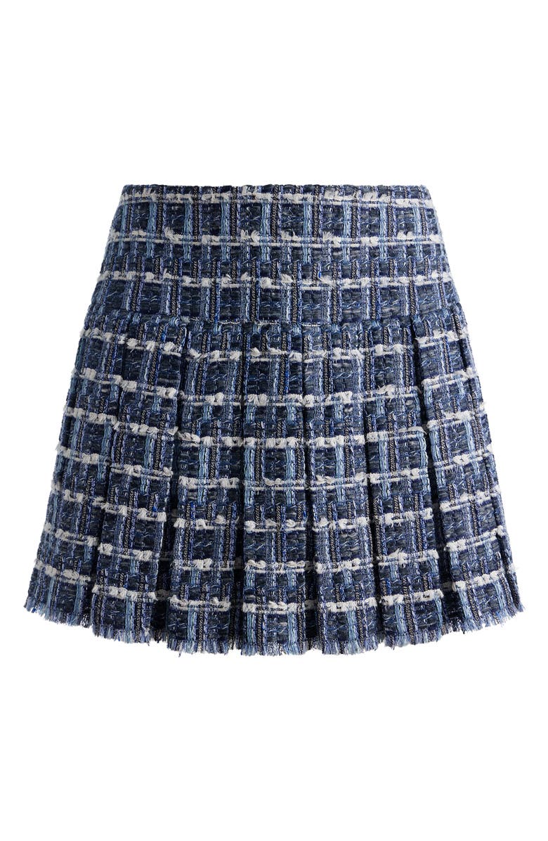 Alice + Olivia Emilie Tweed Box Pleat Miniskirt, Alternate, color, Indigo