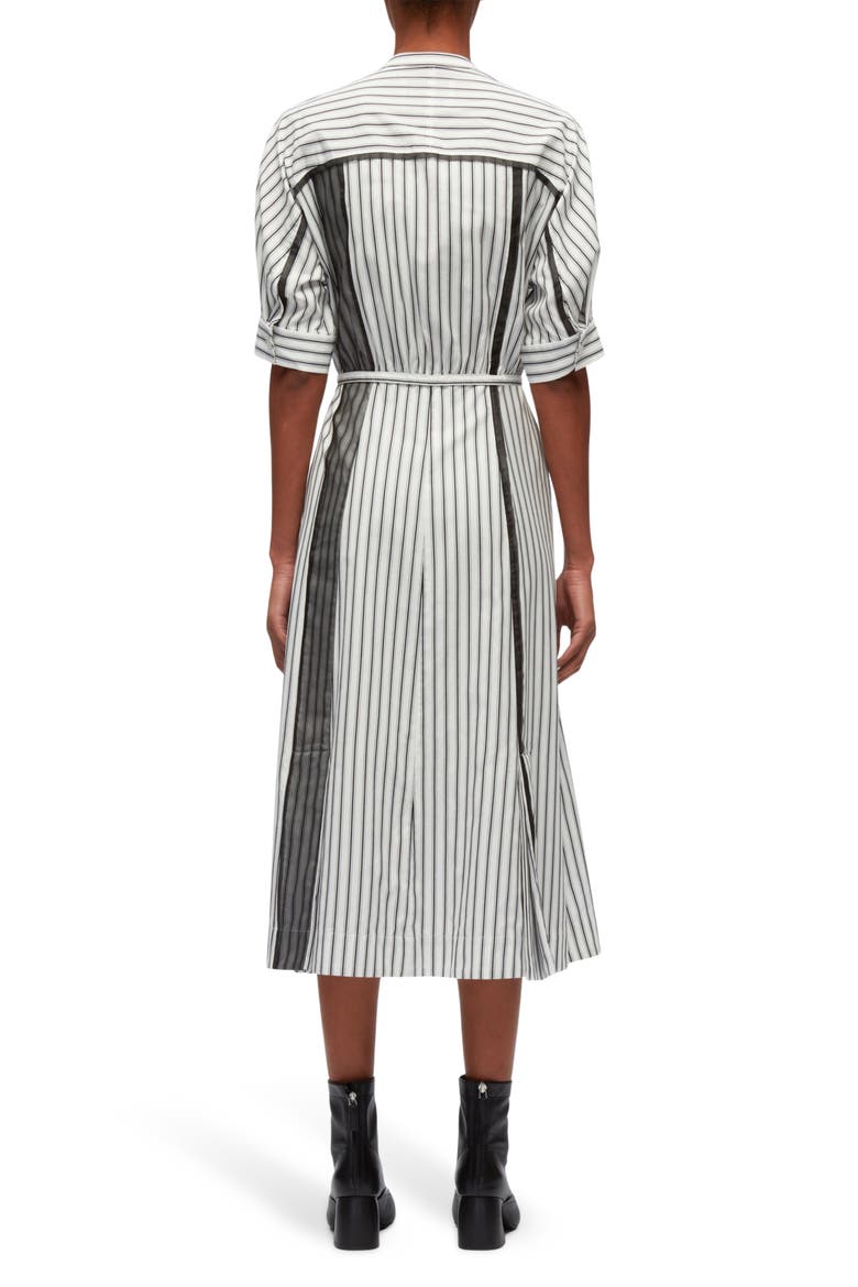 Striped Cotton Midi Shirtdress with Organza Overlay, Alternate, color, WHITE-MIDNIGHT STRIPE