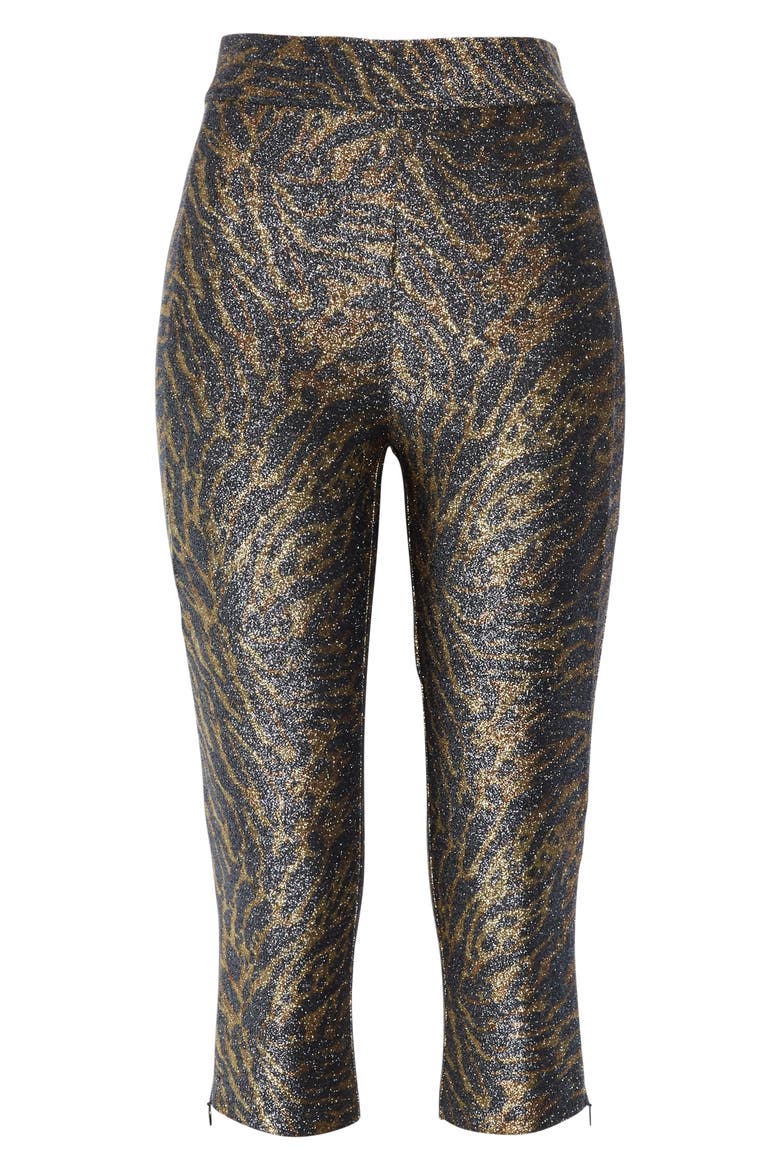 Tiger Print Metallic Jersey Crop Pants, Alternate, color, TIGER