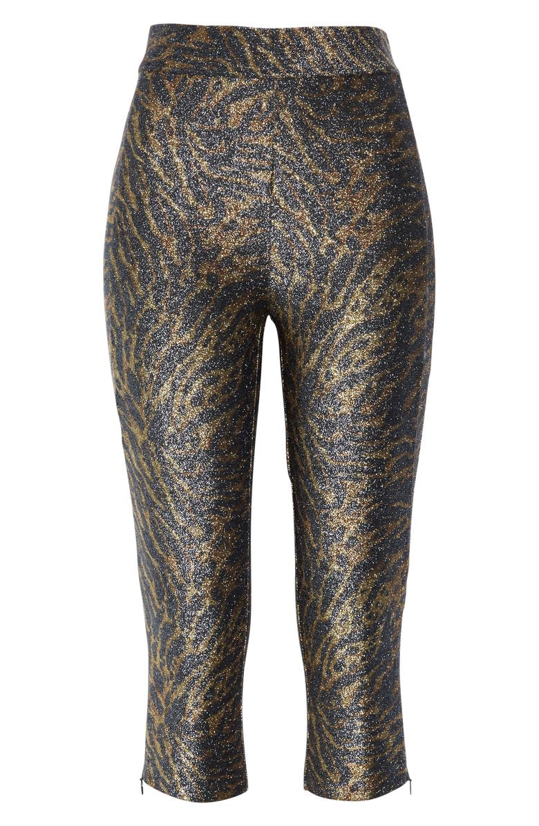 Ganni Tiger Print Metallic Jersey Crop Pants, Alternate, color, 