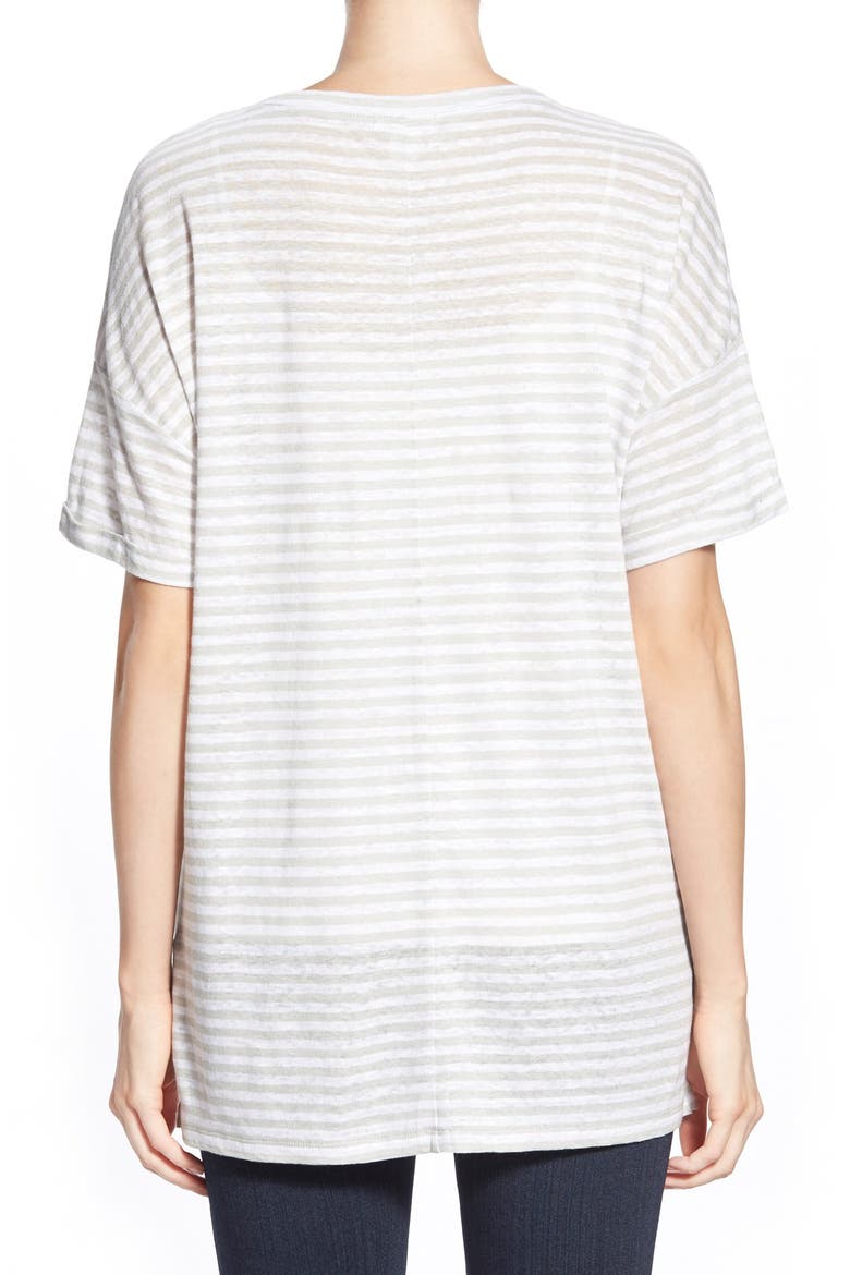 Cuff Sleeve One-Pocket Stripe Tee, Alternate, color, GREY- WHITE STRIPE