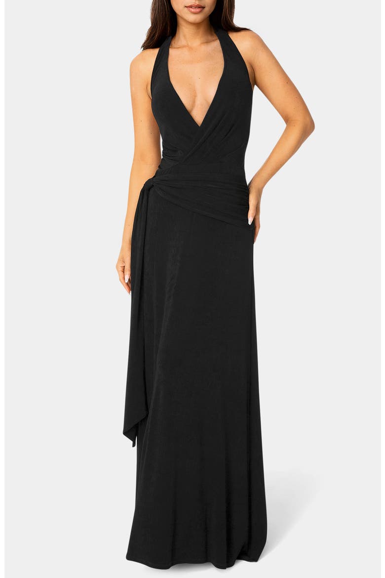 Plunge Neck Maxi Dress, Main, color, BLACK