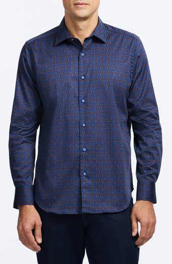 Talbot Geometric Print Stretch Cotton Button-Up Shirt
