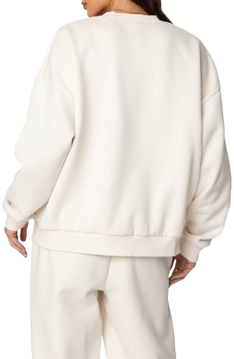 EDIKTED Babe Embroidered Oversize Fleece Sweatshirt, Alternate, color, Cream