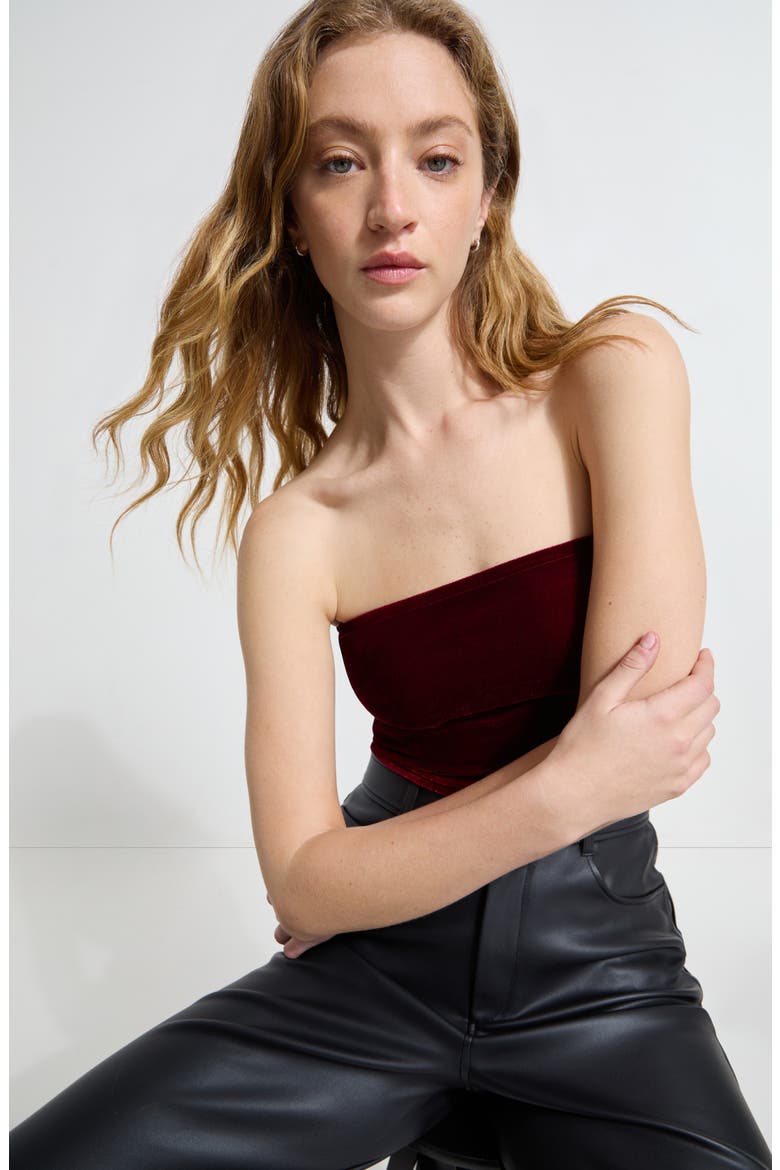 Gavin Strapless Velvet Top, Alternate, color, CRIMSON