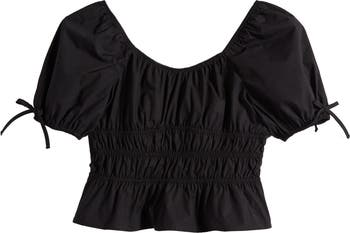 Kids' Cotton Shirred Puff Sleeve Top