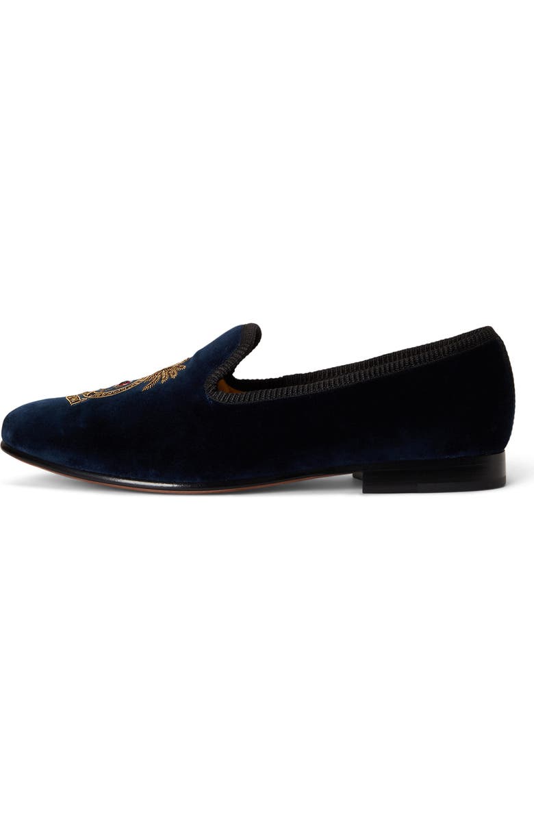 Ralph Lauren Paxton Crest Velvet Loafer, Alternate, color, Navy