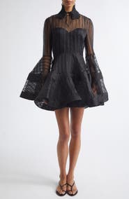 Zimmermann Valiant Lantern Stripe Long Sleeve Silk Minidress
