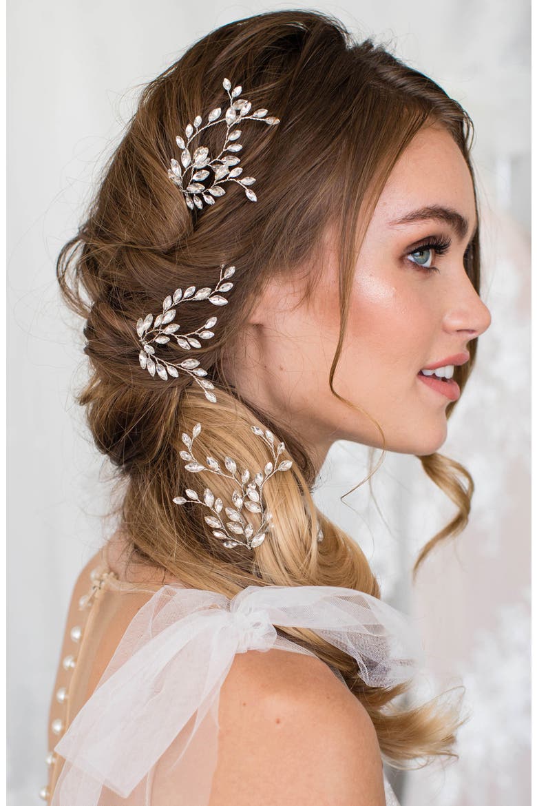 Fawn Set of 3 Swarovski Crystal Hair Pins, Alternate, color, SILVER