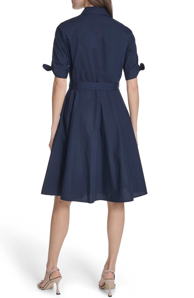 Calvin Klein Solid Cotton Shoulder Tie Shirtdress, Alternate, color, Indigo