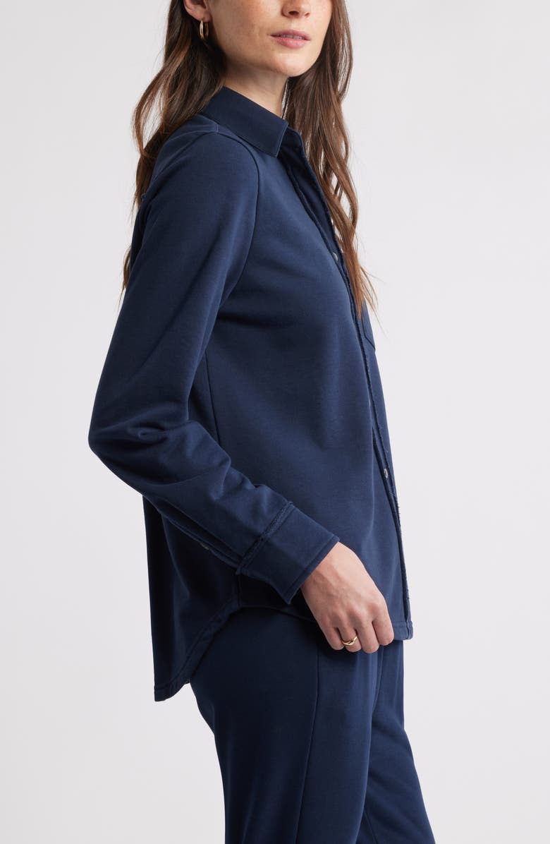 Caslon<sup>®</sup> French Terry Button-Up Shirt, Alternate, color, Navy Still