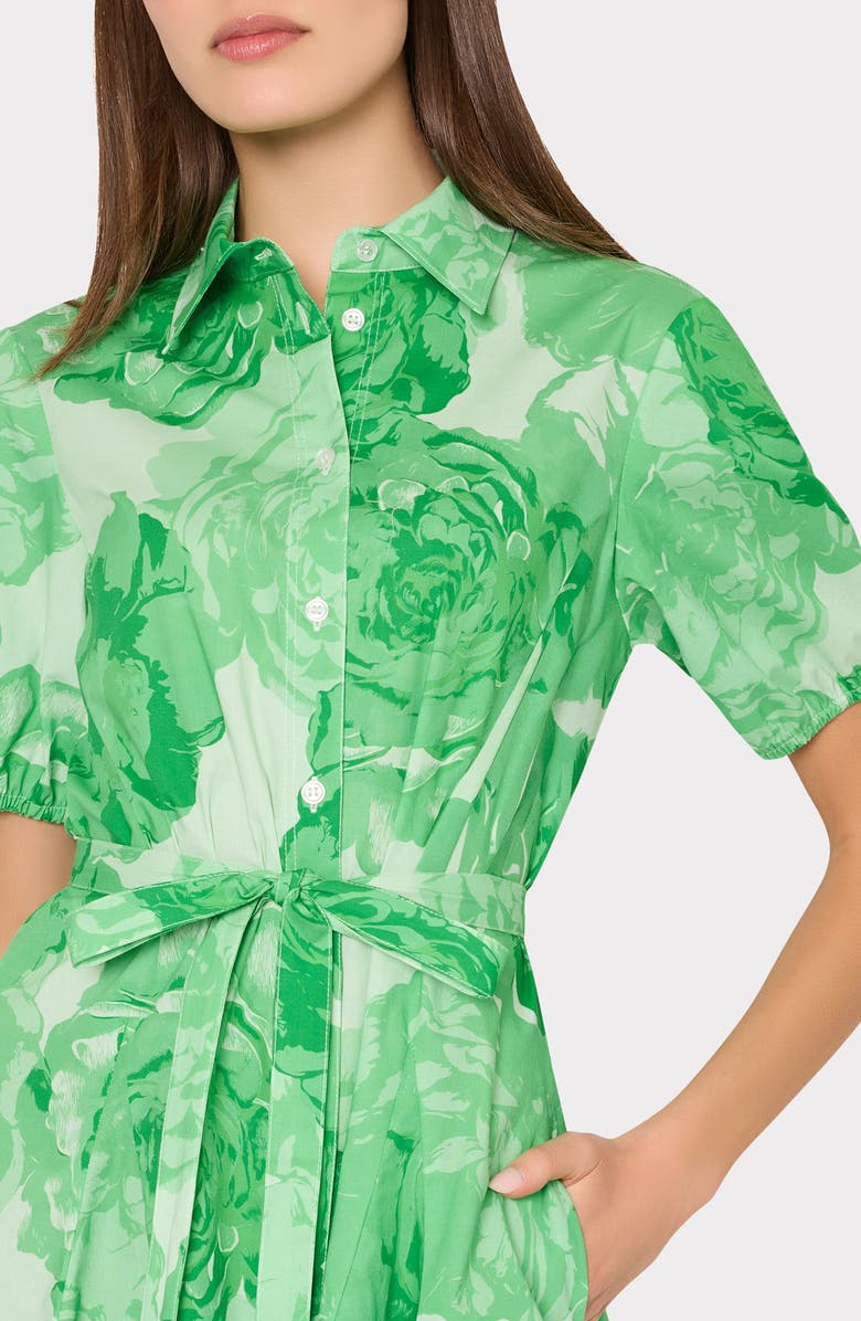 Milly Juni Floral Stretch Cotton Poplin Mini Shirtdress, Alternate, color, Green/ White