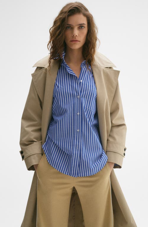 Mango Stripe Cotton Button-up Shirt In Petrol Blue