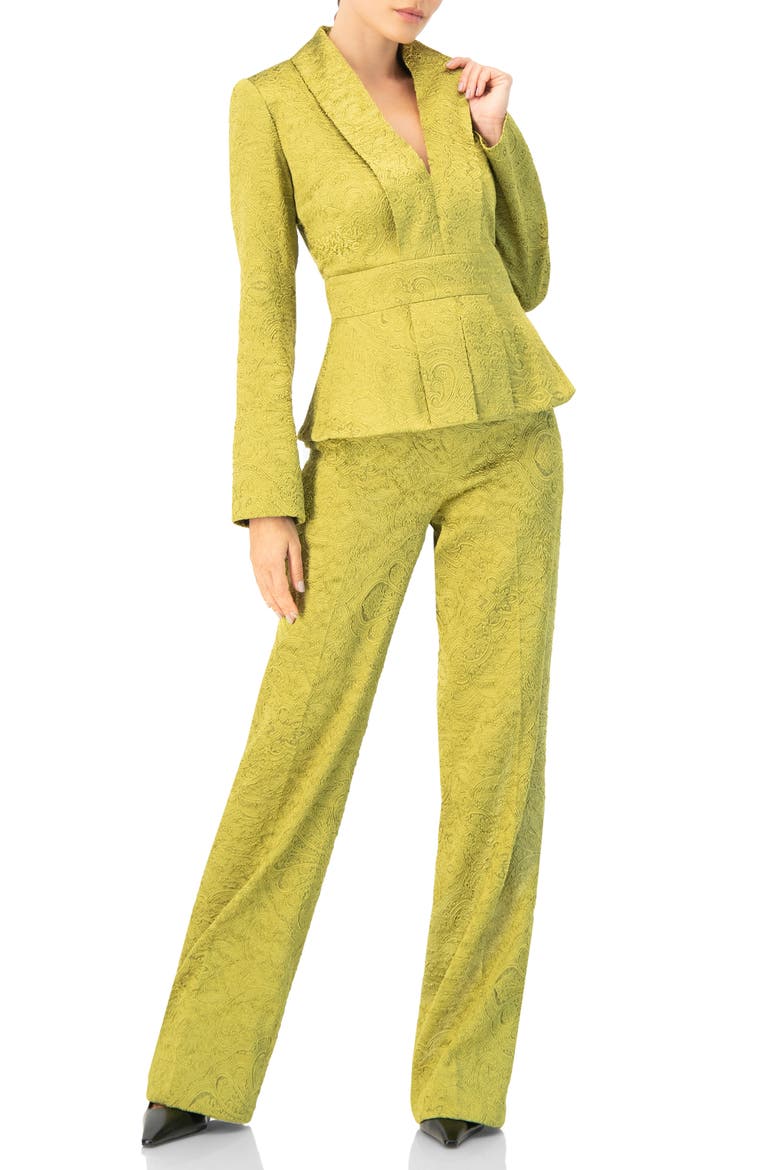 Collarless Paisley Blazer with Back Zipper, Alternate, color, Green