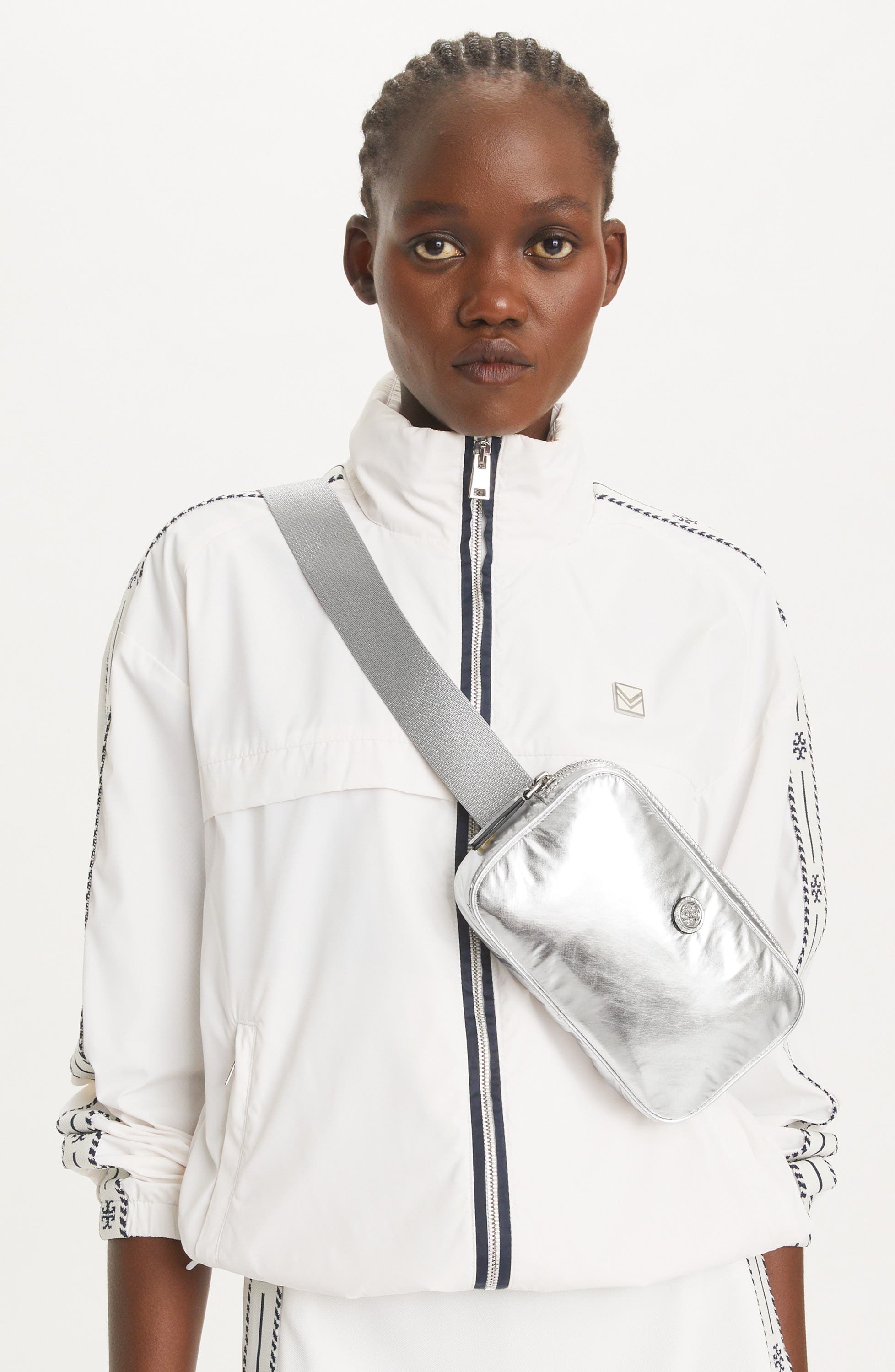 Tory Burch Virginia Metallic Nylon Belt Bag, Alternate, color, 