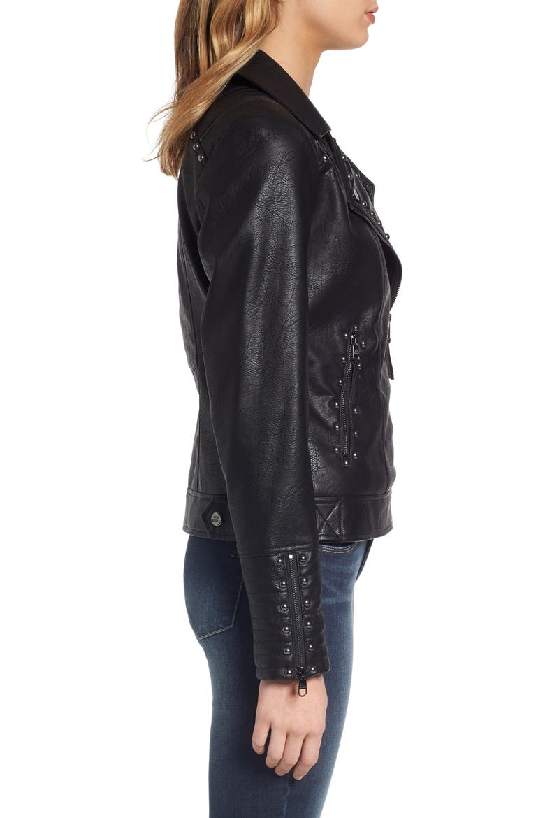 Studded Faux Leather Biker Jacket, Alternate, color, BLACK