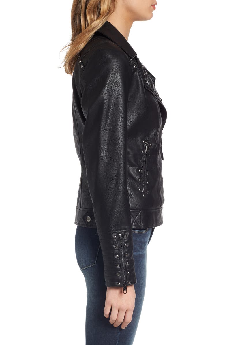 Steve Madden Studded Faux Leather Biker Jacket, Alternate, color, 