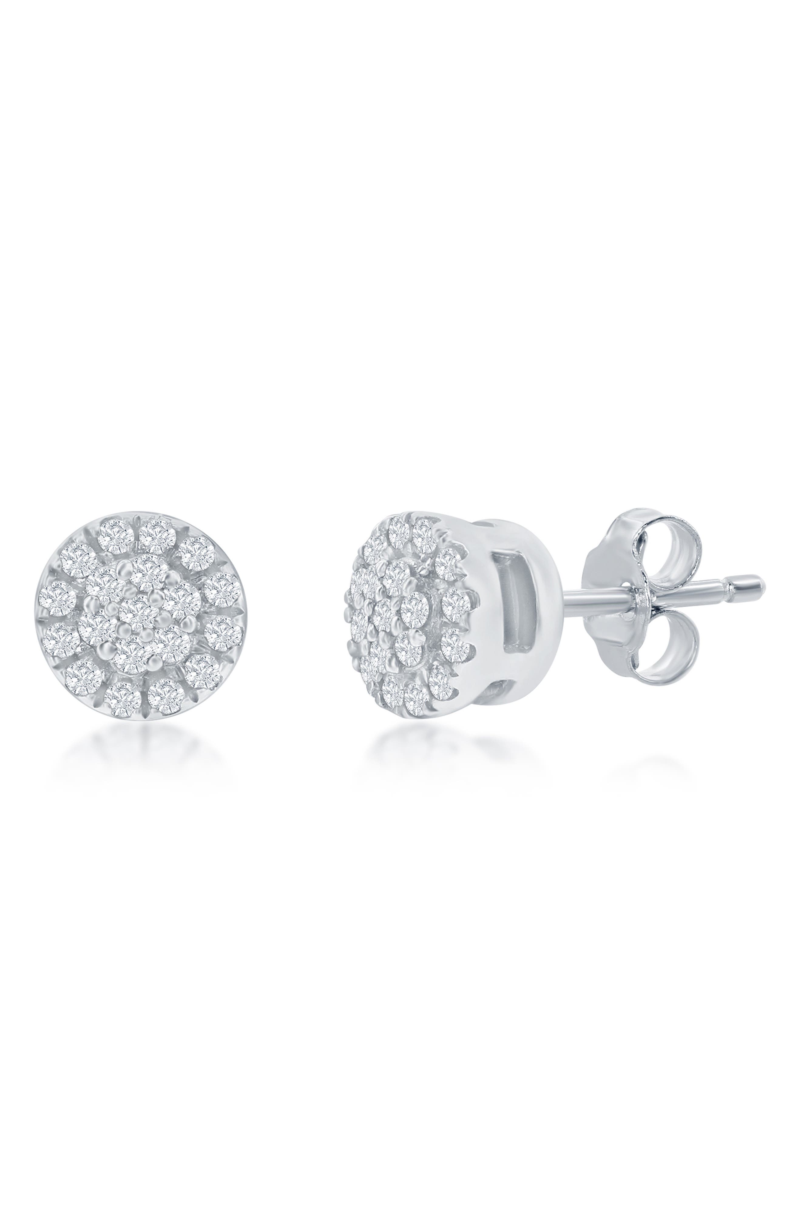 SIMONA Sterling Silver Pavé Diamond Round Halo Stud Earrings - 0.07ct.