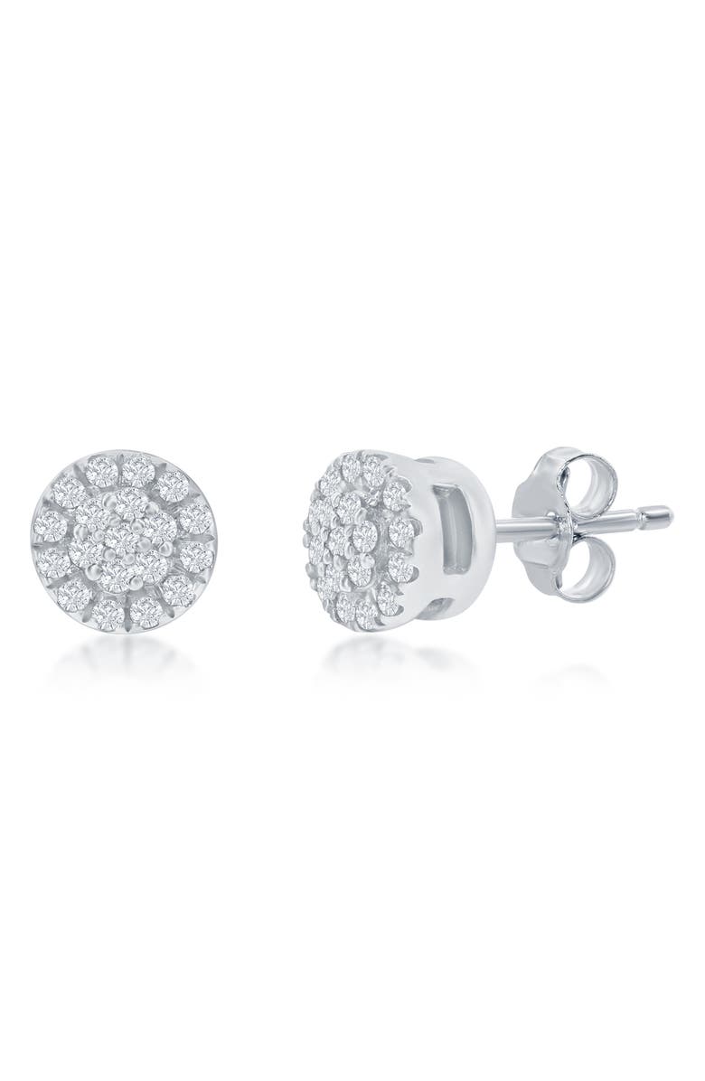 SIMONA Sterling Silver Pavé Diamond Round Halo Stud Earrings - 0.07ct., Main, color, Silver