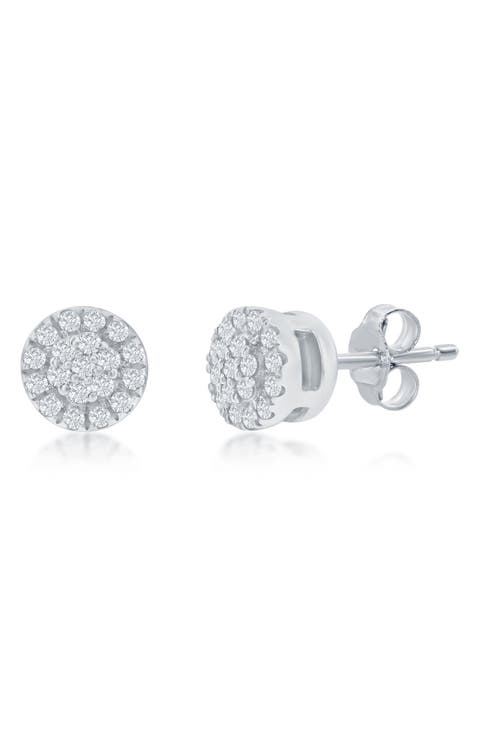 Sterling Silver Pavé Diamond Round Halo Stud Earrings - 0.07ct.