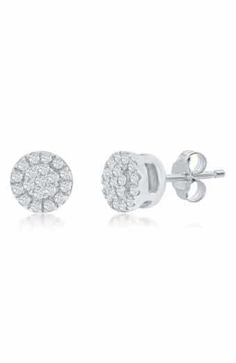 SIMONA Sterling Silver Pavé Diamond Round Halo Stud Earrings - 0.07ct.