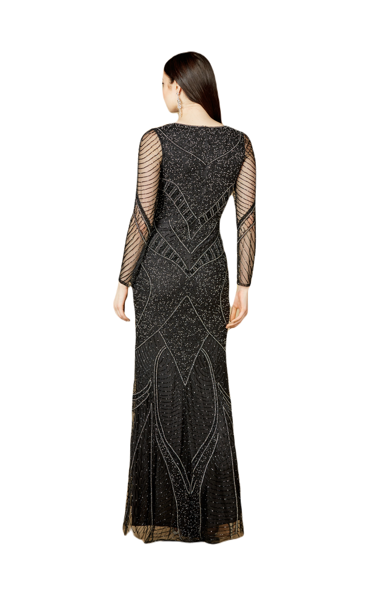 LARA New York Long Sleeve Beaded Dresses with Sheer Sleeves, Alternate, color, Black