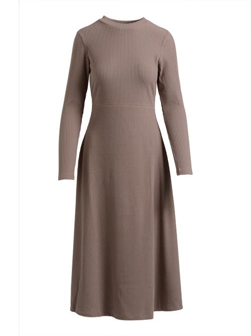 Single Stitch Ribbed Midi Dress In Brown