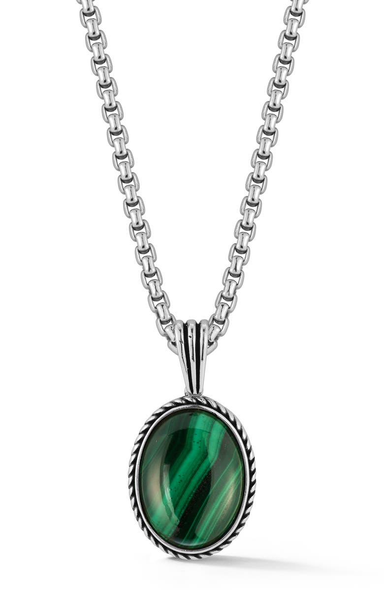 Yield of Men Men's Oxidized Sterling Silver Malachite Oval Pendant Necklace, Main, color, 