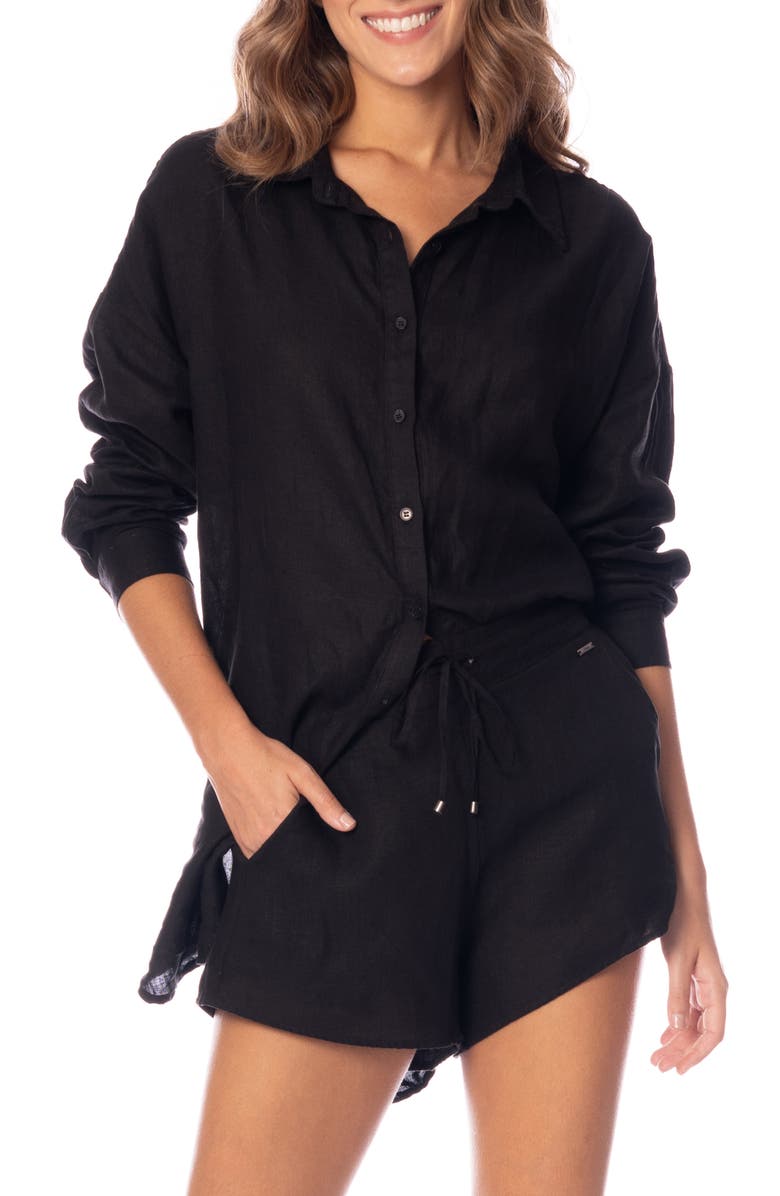 Maaji Larissa Button-Up Cover Up Shirt, Main, color, 