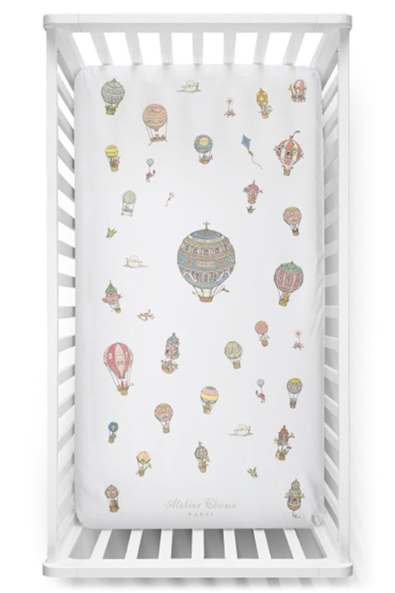 Hot Air Balloons Fitted Crib Sheet, Main, color, MULTI