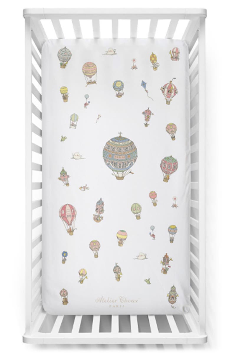 ATELIER CHOUX Hot Air Balloons Fitted Crib Sheet, Main, color,