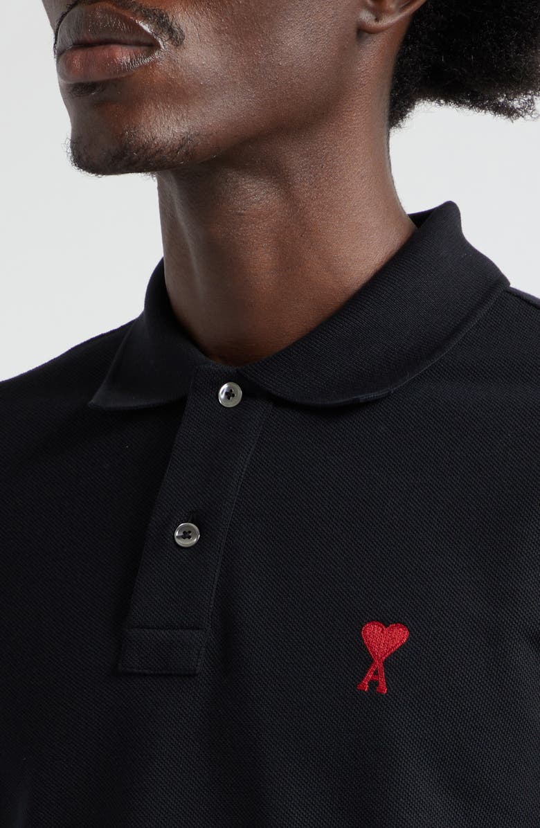 AMI PARIS Ami de Coeur Embroidered Organic Cotton Polo, Alternate, color, 001 Black