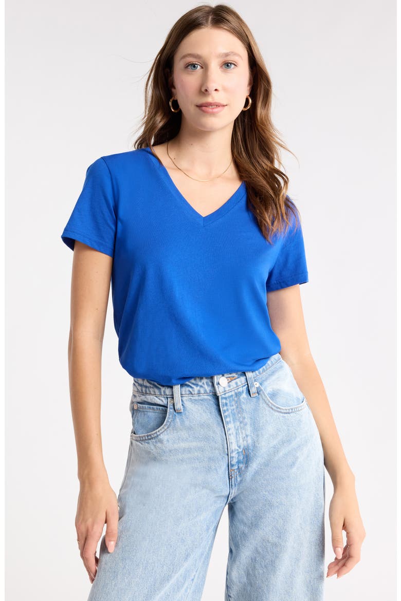 V-Neck Cotton T-Shirt, Main, color, BLUE SURF