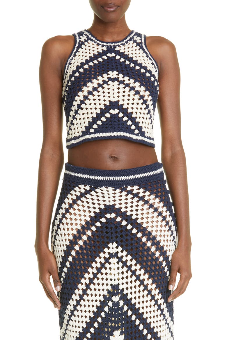 Cotton Crochet Cover-Up Skirt, Alternate, color, CREAM/ NAVY