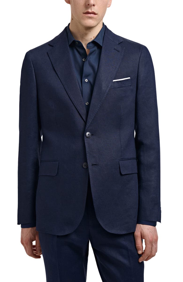 MANGO Slim Fit Linen Sport Coat, Main, color, Dark Navy