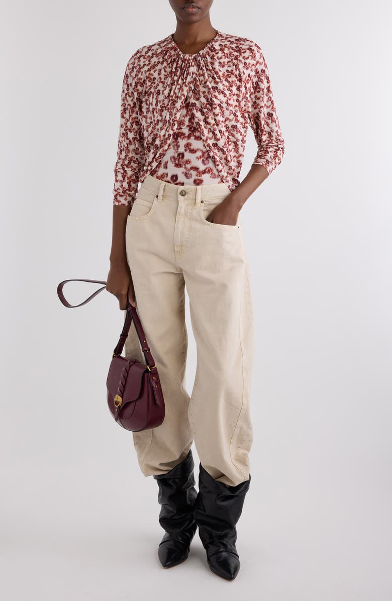 Isabel Marant Gaetane Floral Gathered Jersey Top, Alternate, color, Garnet