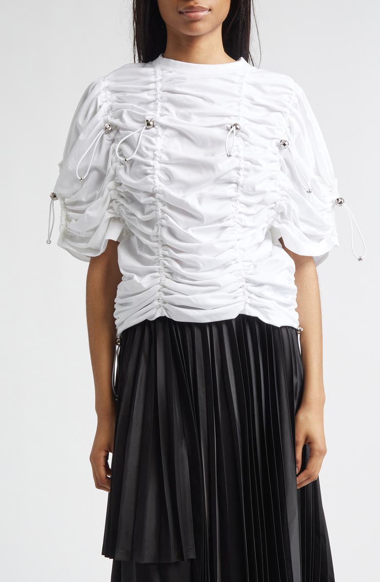 Noir Kei Ninomiya Drawcord Ruched Cotton Ponte T-Shirt, Main, color, White