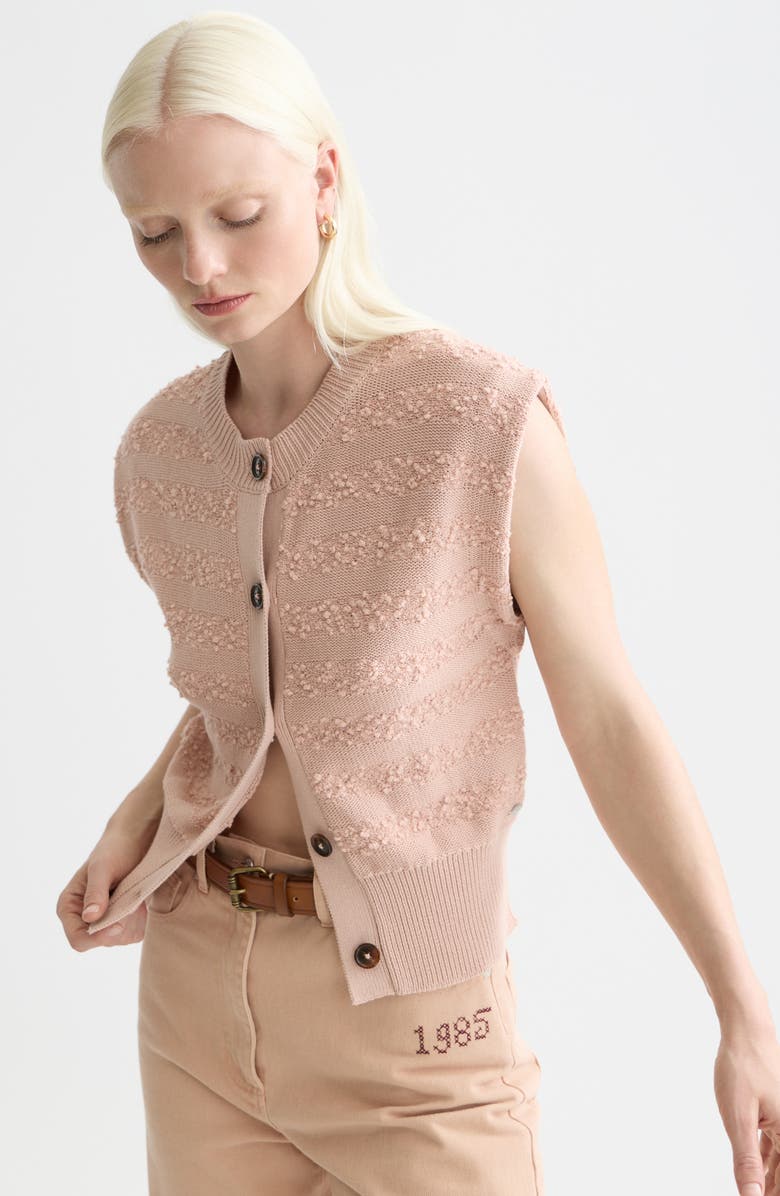 Scotch & Soda Bouclé Stripe Cotton Blend Sweater Vest, Alternate, color, Rose Dust