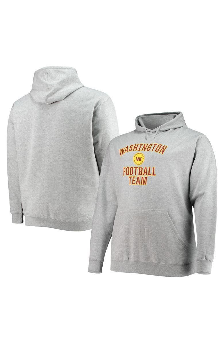 PROFILE Men's Heathered Gray Washington Football Team Big & Tall Lockup Pullover Hoodie, Main, color,