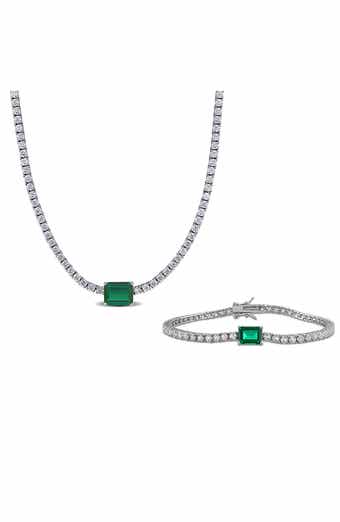 Lab-Created White Sapphire & Lab-Created Emerald Tennis Necklace & Bracelet Set