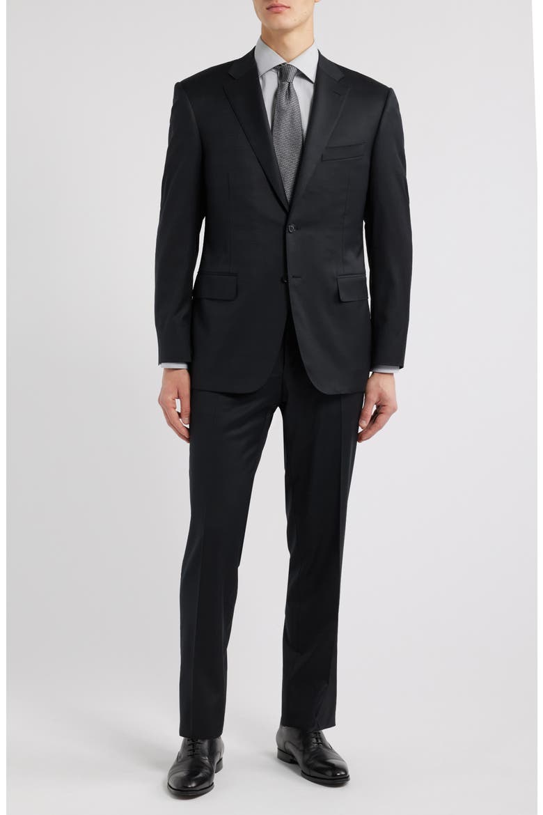 Siena Regular Fit Black Check Wool Suit, Main, color, BLACK