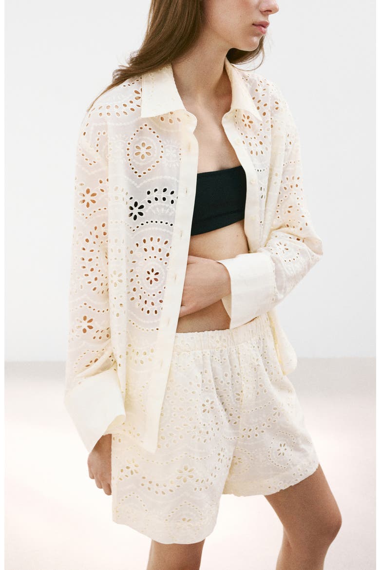 Eyelet Cotton Shirt, Main, color, ECRU