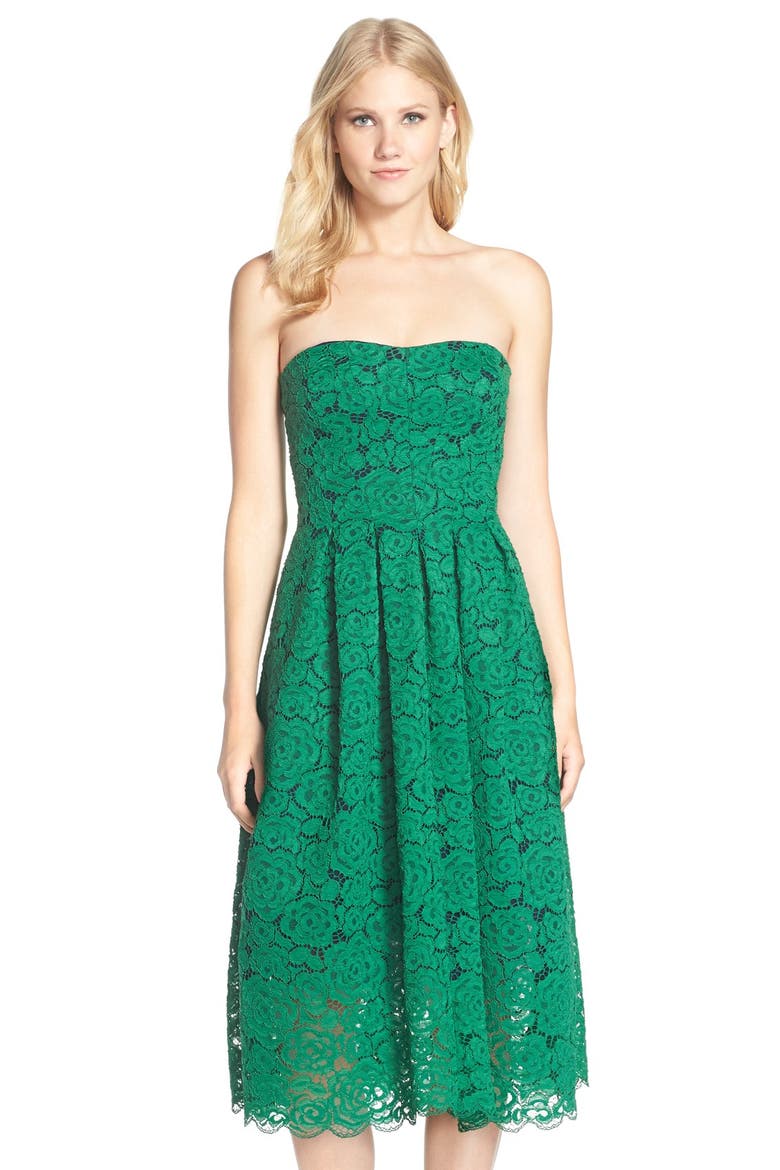 Lace Fit & Flare Dress, Main, color, GREEN
