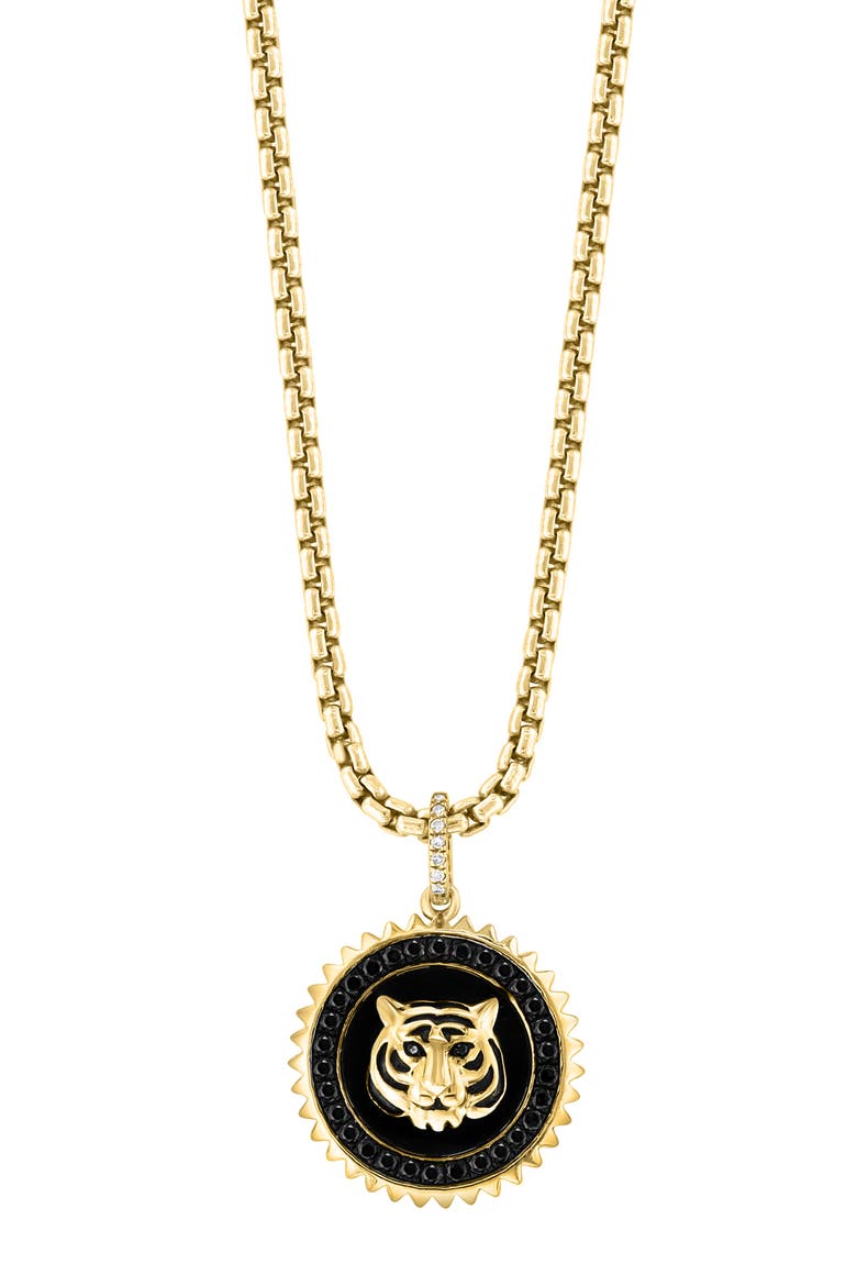 925 Gold Plated Silver Midnight Crest Onyx Pendant, Main, color, Black