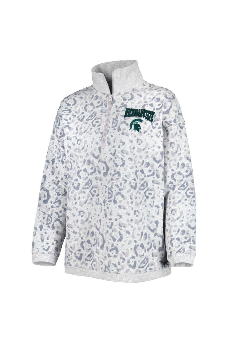 Women's Gameday Couture Heather Gray Michigan State Spartans Leopard Quarter-Zip Sweatshirt, Alternate, color, Heather Gray