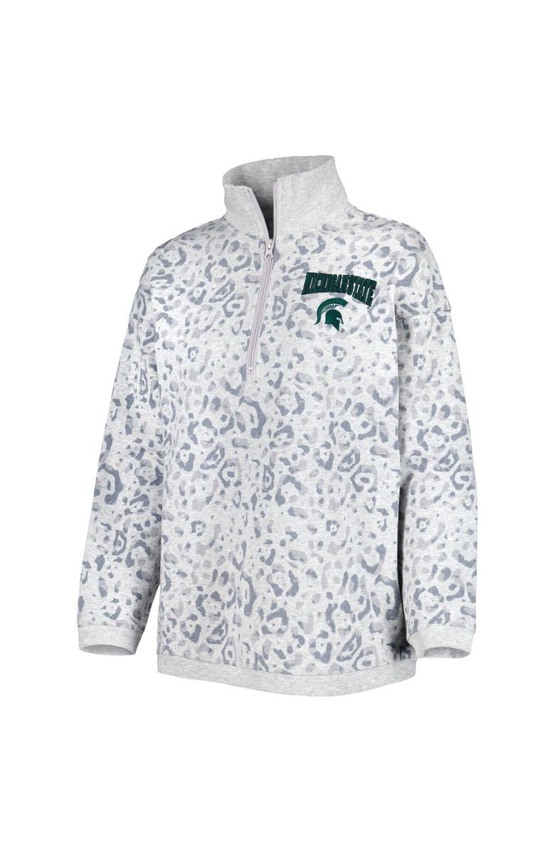 GAMEDAY COUTURE Women's Gameday Couture Heather Gray Michigan State Spartans Leopard Quarter-Zip Sweatshirt, Alternate, color, Heather Gray