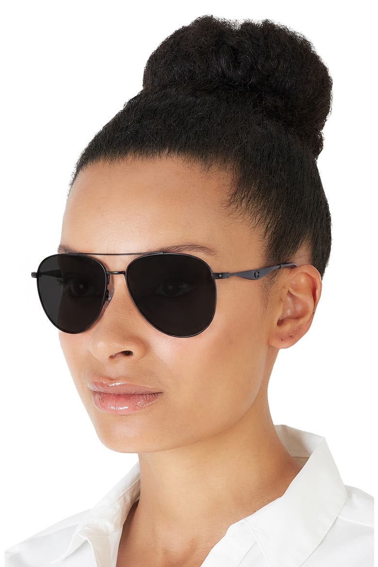 57mm Pilot Sunglasses, Alternate, color, SHINY BLACK / GREY SOLID